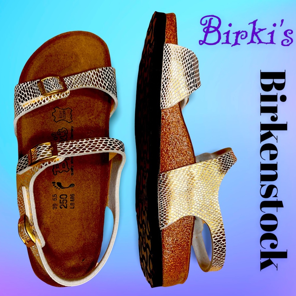 NWOB Birki’s Metallic Gold Faux snake Birkenstocks sz 8
